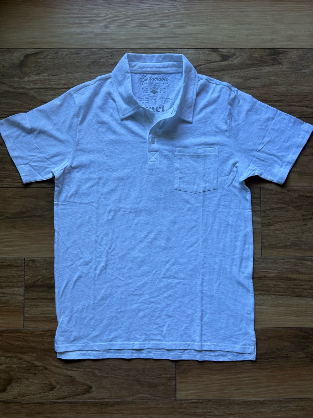 Pact 100% Organic Cotton Polo Shirt Mens size Medium White Sustainable